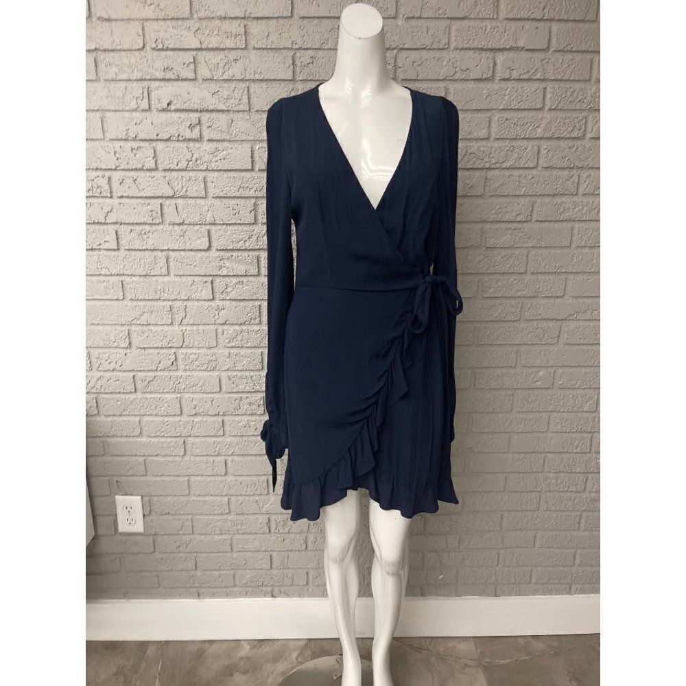 How Very Loved Long Sleeve Deep V Faux Wrap Dress Size L